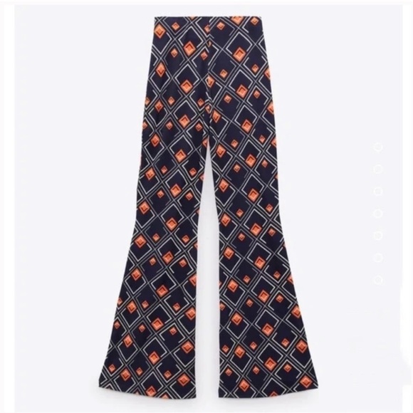 🔹 ZARA NAVY ORANGE GEOMETRIC PRINT HIGH WAIST LEGGINGS! - Picture 10 of 12